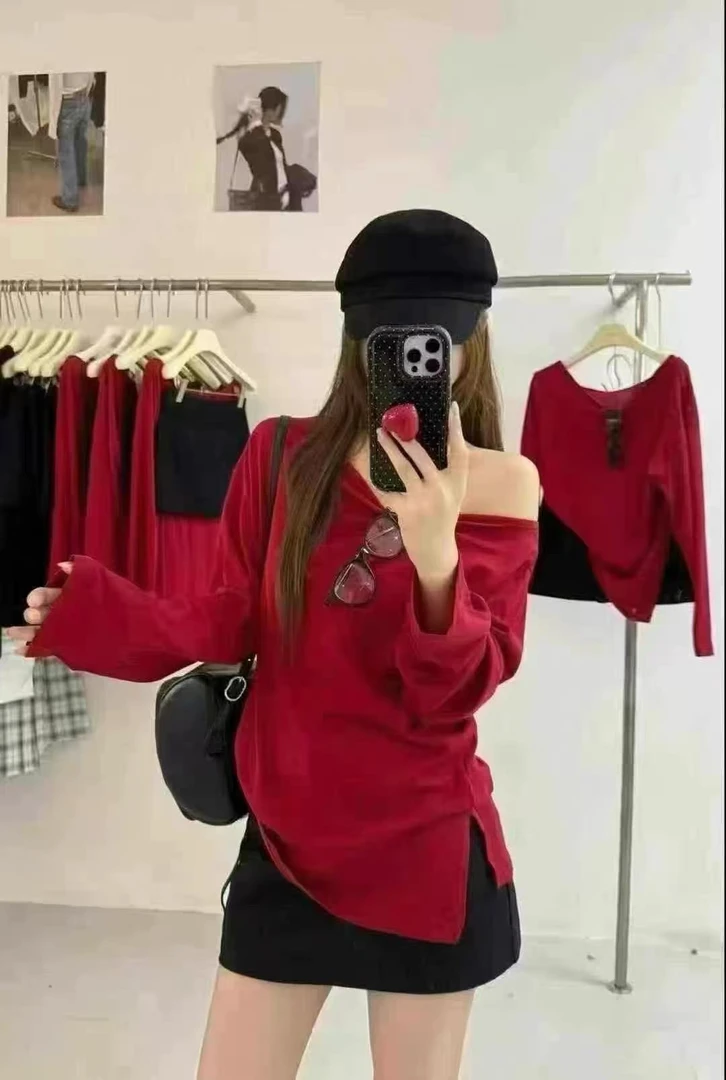 31246新款韩版时尚百搭显瘦一字肩长袖T恤女