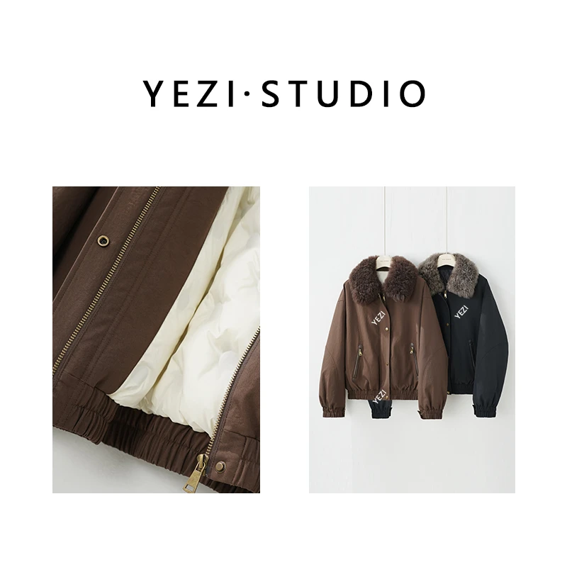 【时髦精穿搭】巨保暖90白鹅绒山羊绒皮草毛领夹克鹅绒服25408027