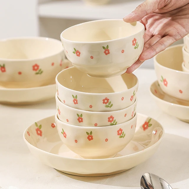 奶油风陶瓷米饭碗2025新款吃饭碗家用小碗个人专用面碗盘餐具套装