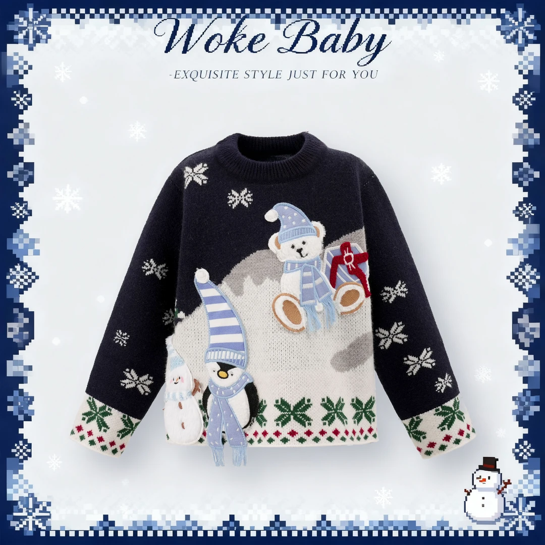 现货【雪人】男童针织2025冬季新品圣诞复古雪景娃娃套头毛衣FA5151