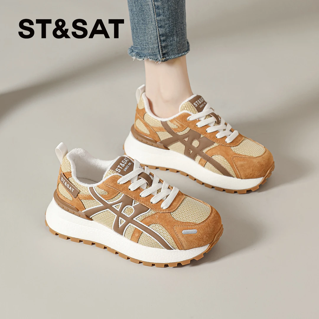 星期六德训鞋女2025秋冬季爆款阿甘鞋厚底休闲运动鞋加绒保暖棉鞋