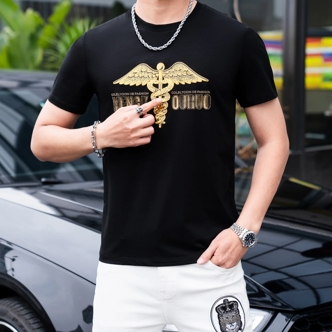 2025夏季新款 欧货男装潮流休闲 蛇年刺绣 T恤时尚圆领丝光棉百搭
