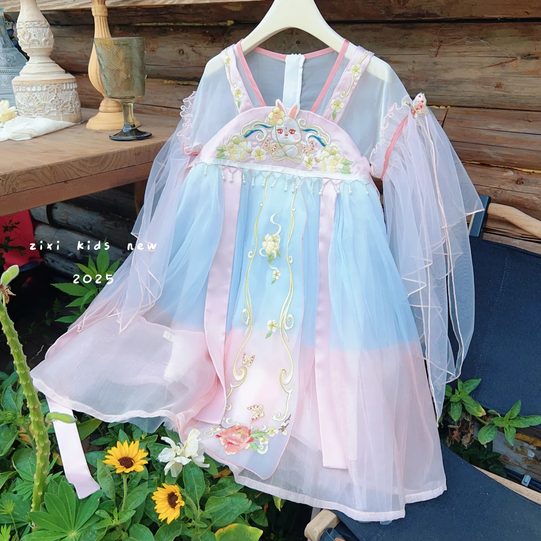 【小兔叽】ZX -HF029  -2025新款儿童装复古小兔子刺绣纱裙（夏款）