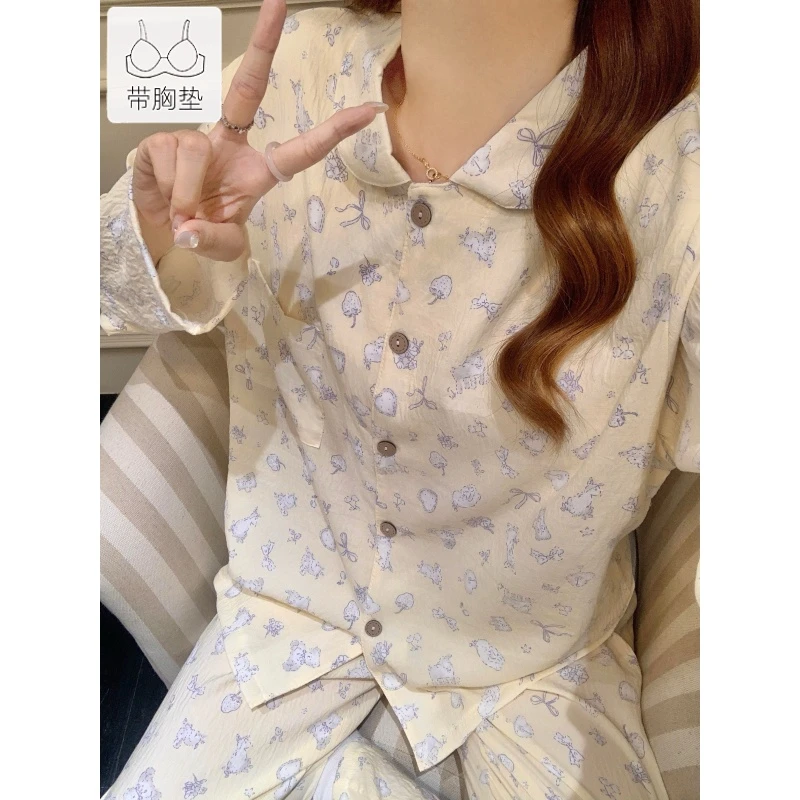 睡衣女春秋季长袖云朵棉甜美可爱公主款少女秋冬款套装翻领家居服