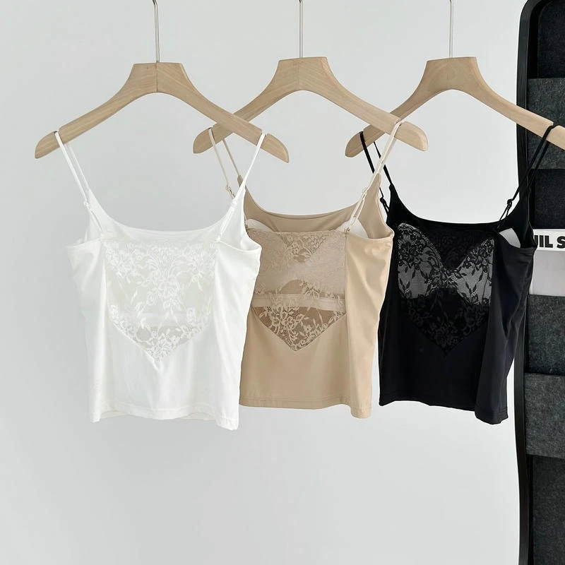裸感舒适后背性感蕾丝吊带一体杯美背免穿内衣背心打底内搭外穿