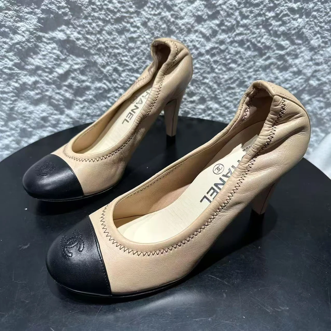 99新 Chanel/香奈儿 36.5码/Seven女鞋/奶茶色高跟气质芭蕾鞋 125