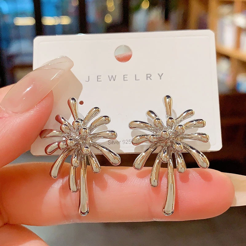 铜合金亚克力耳饰 韩版时尚金属烟花耳钉小众设计感网红银针耳环