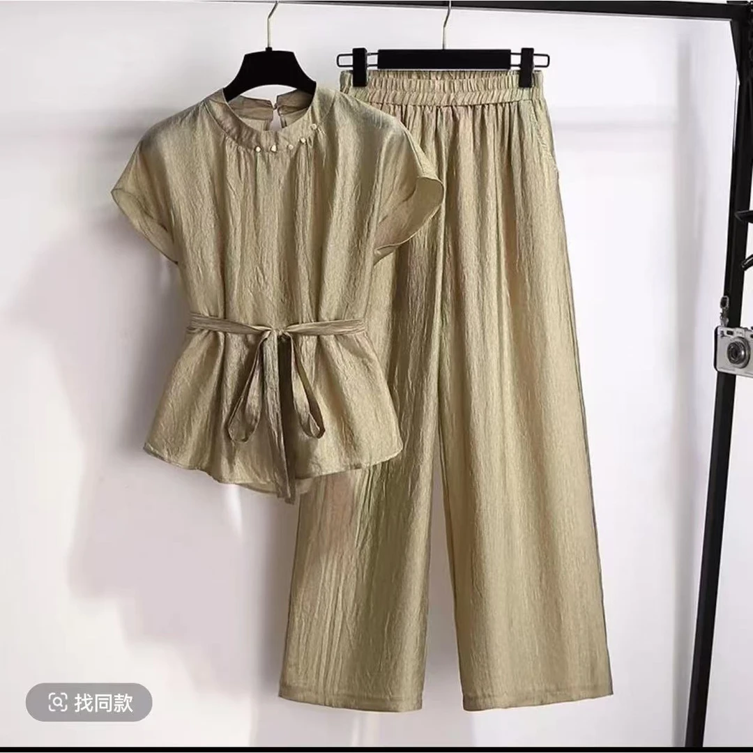 【兩件套】休闲风上衣时尚套装气质风显瘦薄款短袖时尚夏季夏装M601