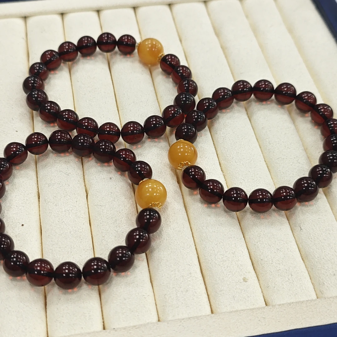 【书记甄选】血珀搭配蜜蜡单珠单圈手链 多样性发一件 约9mm JC3890