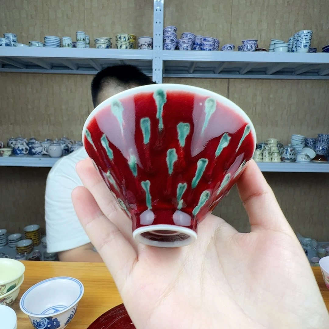 瓷片景德镇高温陶瓷朗红美人醉斗笠一只