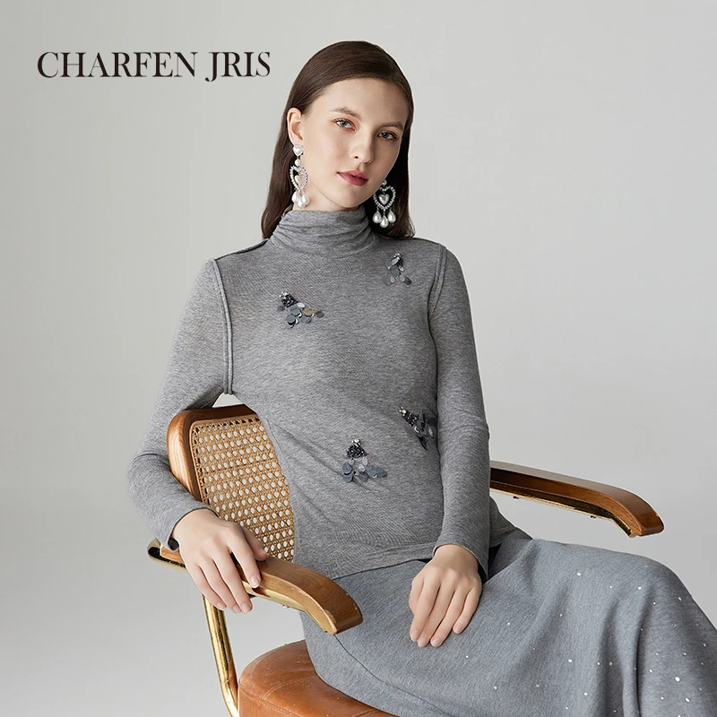 CHARFEN朝峰春季时尚修身长袖针织打底衫FJF1A636-6086B