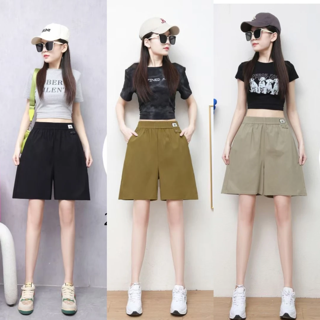 女士短裤休闲短裤女夏新款高腰宽松雪纺显瘦薄款a字阔腿五分中裤