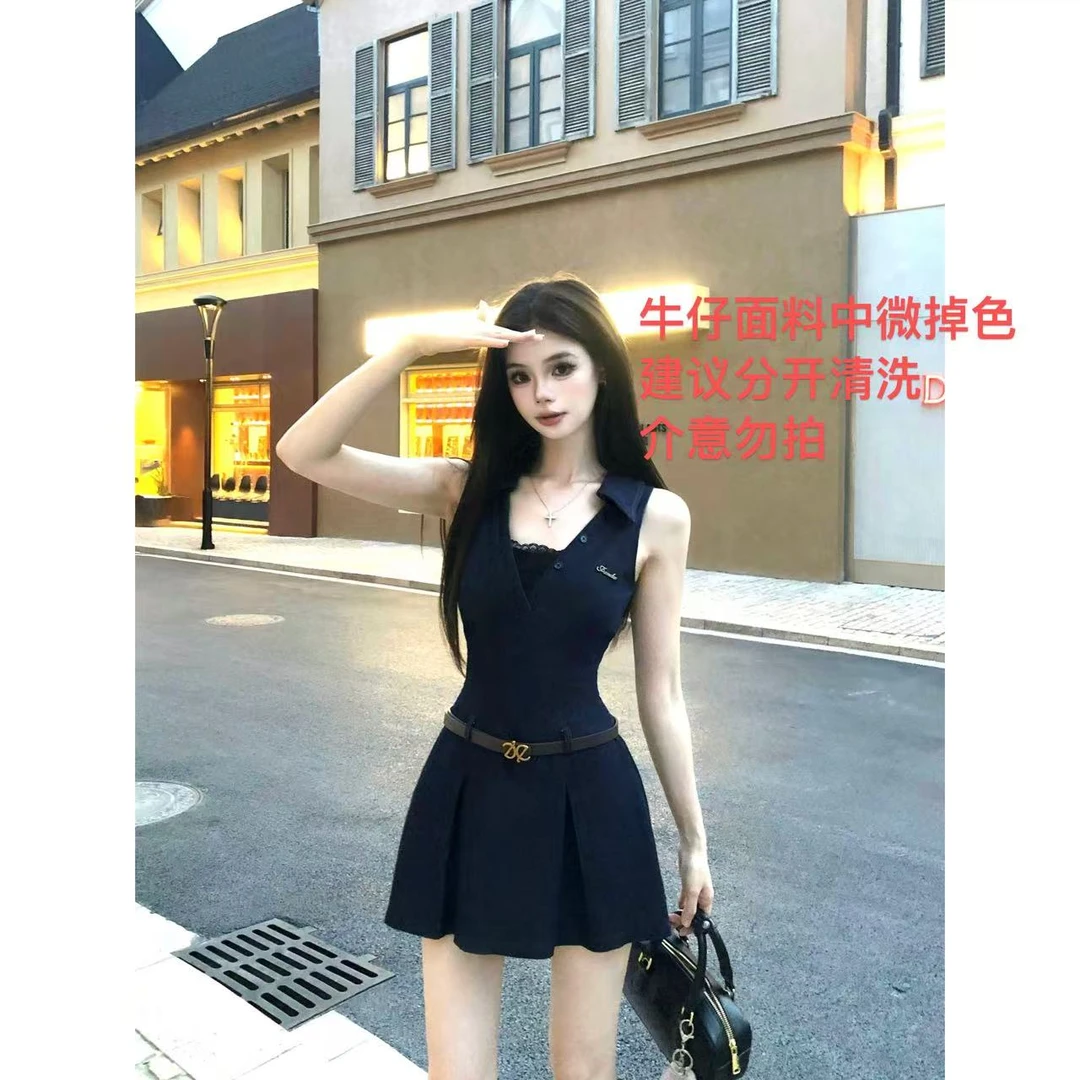 画解WAHJU【定义夏天】夏日设计感收腰显瘦蓝色无袖连衣裙9313W