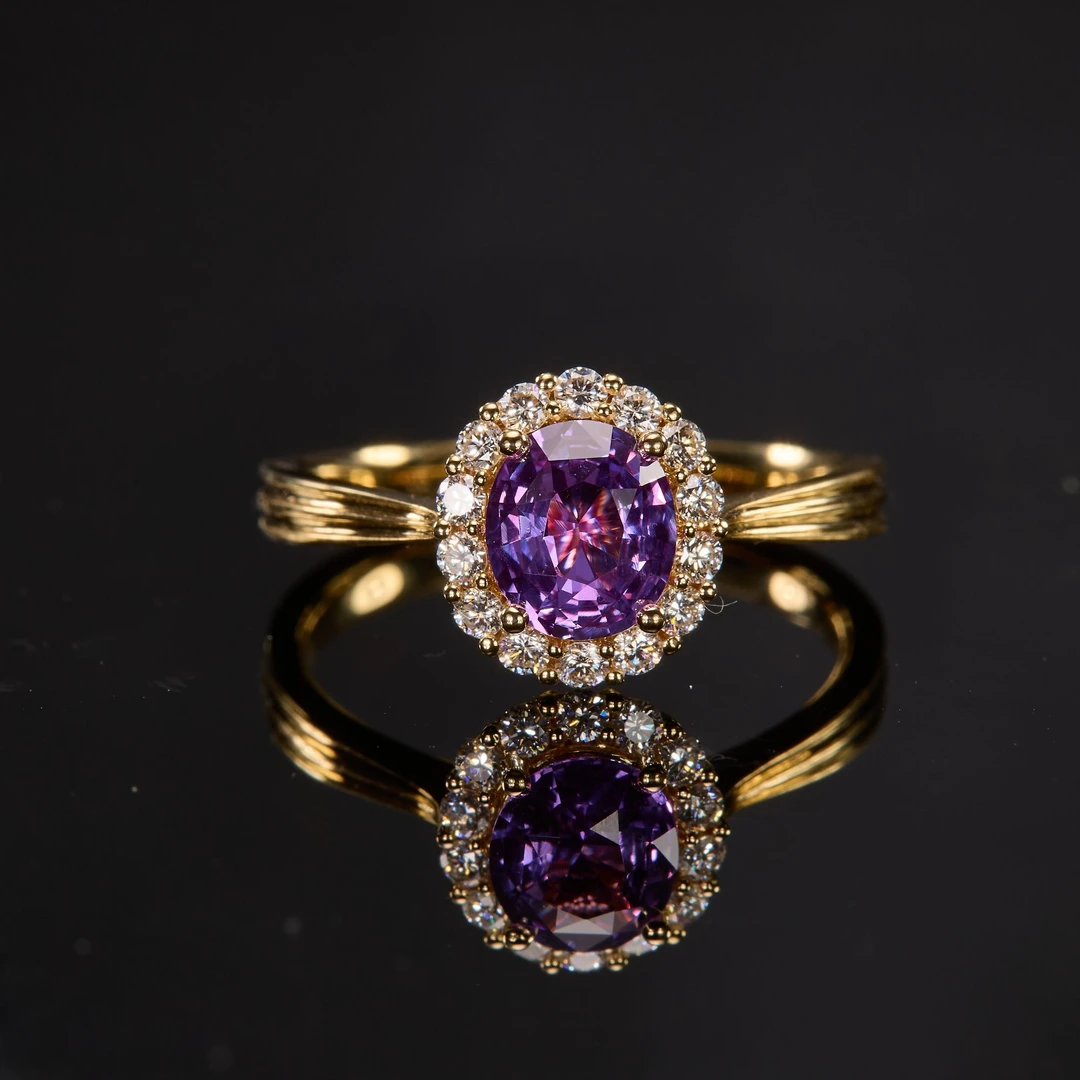 如苑珠宝18K金紫蓝宝戒指/1.04ct/AIGS/薰衣草/无烧