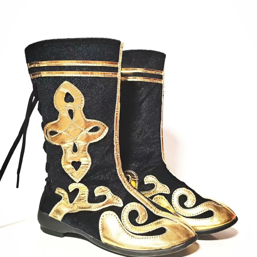 六一新款藏族蒙古族新疆维吾尔族儿童成人演出靴子