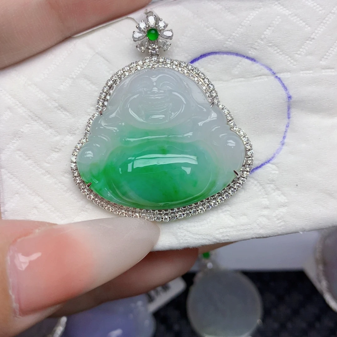 翡翠18K金镶嵌颈饰天然缅甸翡翠a货百元以上9元证书费自理