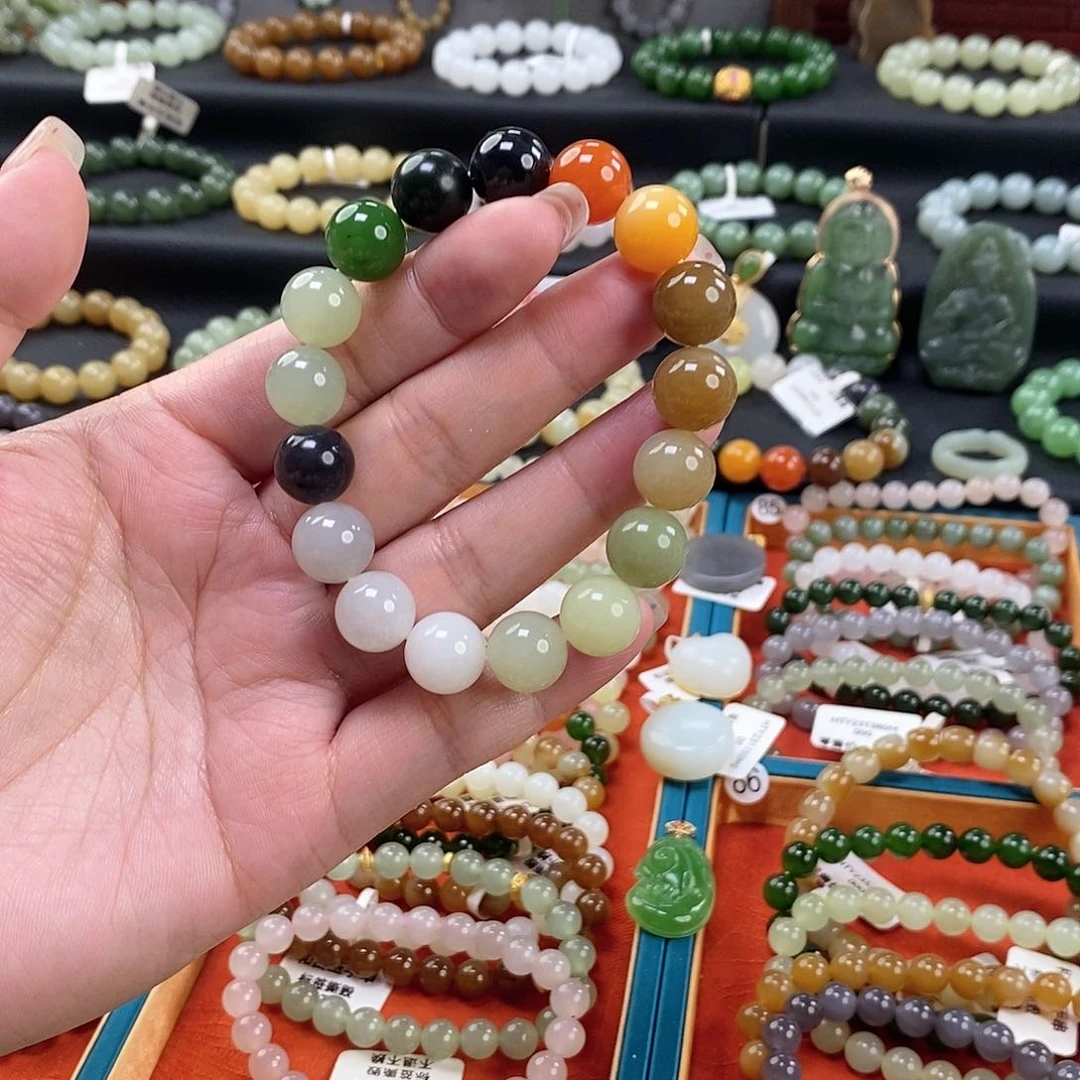 和田玉手链 12MM未镶嵌多宝