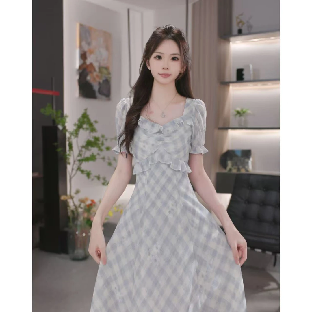 晓西-夏季法式气质千金清冷感贵系小个子收腰显瘦连衣裙-55801F