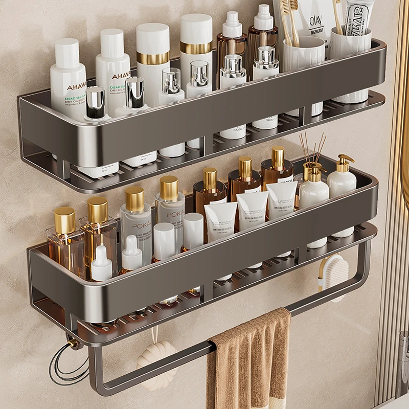 免打孔浴室洗漱台厨房免钉胶打孔壁挂式收纳架储物家用多功能