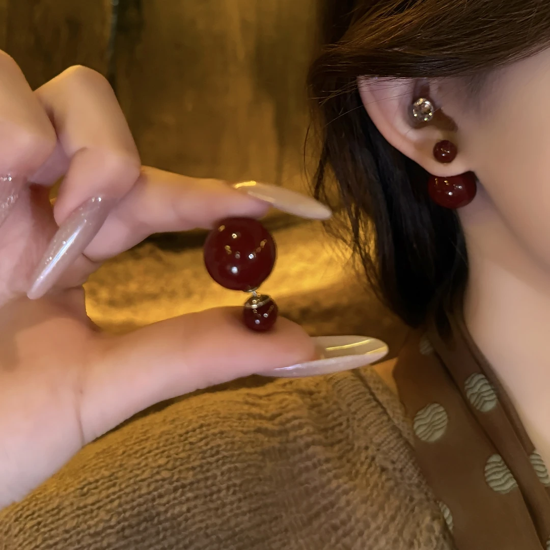 合金耳饰 一款两戴！爆款安可拉红前后戴耳环精致显白复古气质耳饰