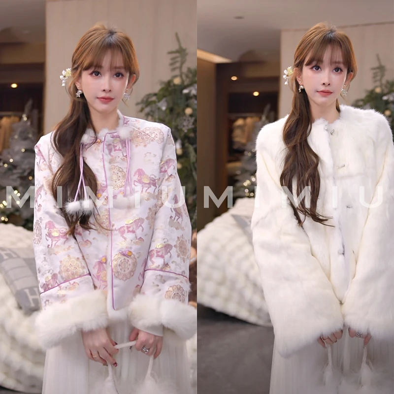 【mimius】P 马上有米紫金版重工绣花兔毛水 貂外套 汉服 G12166