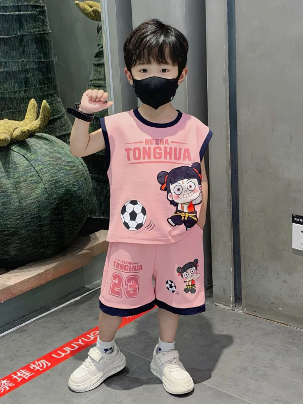 【沫沫家】哪吒儿童无袖衣服男女童夏装背心套装潮酷宝宝运动夏装