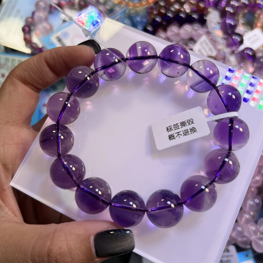天然透体巴西紫水晶手链15+