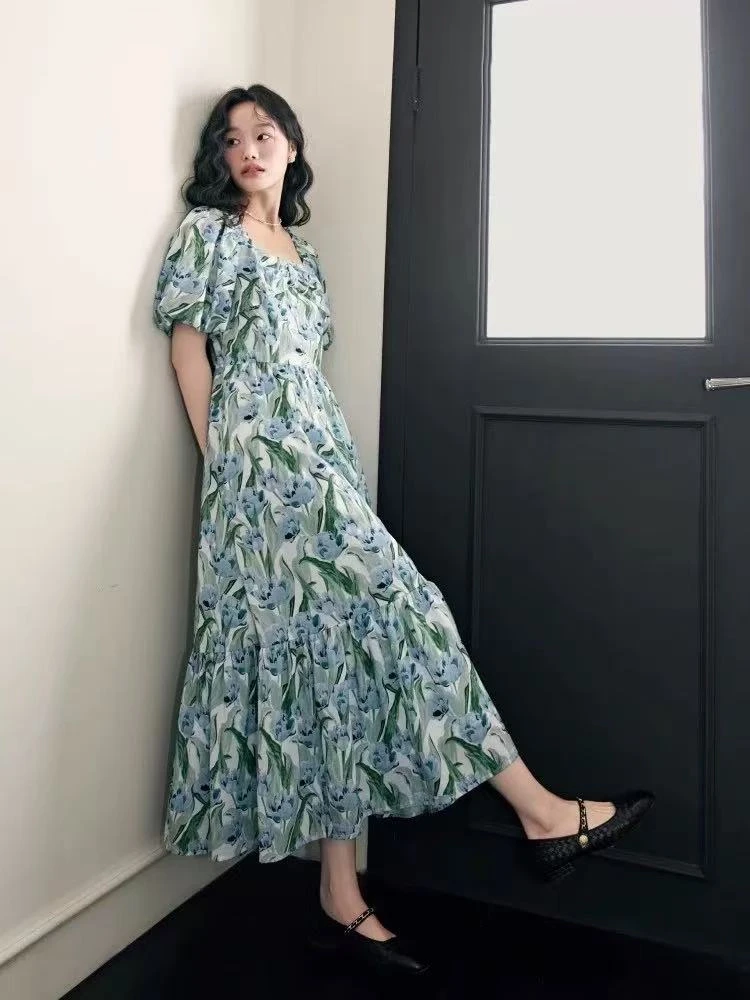 【花语漫】阔色法式油画碎花连衣裙女2025夏季新款穿搭裙子夏