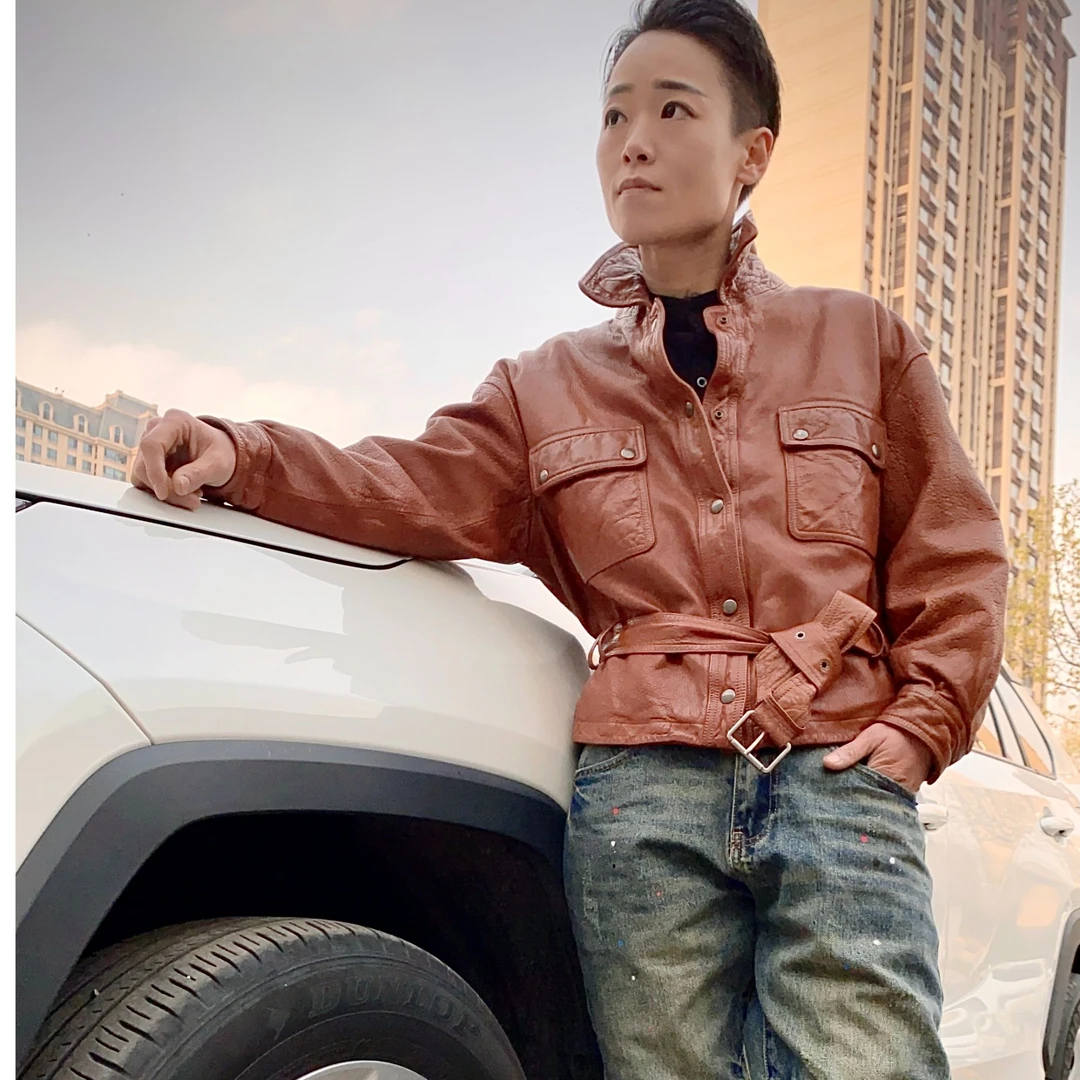 9507-原生态绵羊皮重工水洗复古做旧经典女款真皮外套