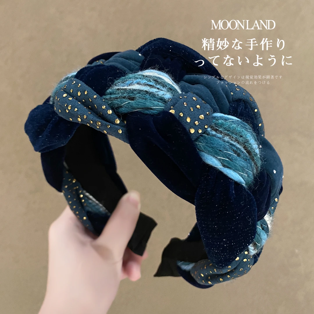 高颅顶撞色丝绒编织发箍女日常外戴宽边发卡洋气时尚洗脸压发头箍