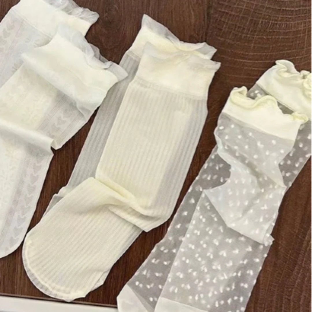 超薄透气冰丝花边短袜女款透气网眼堆堆袜可爱百搭无跟袜少女薄袜
