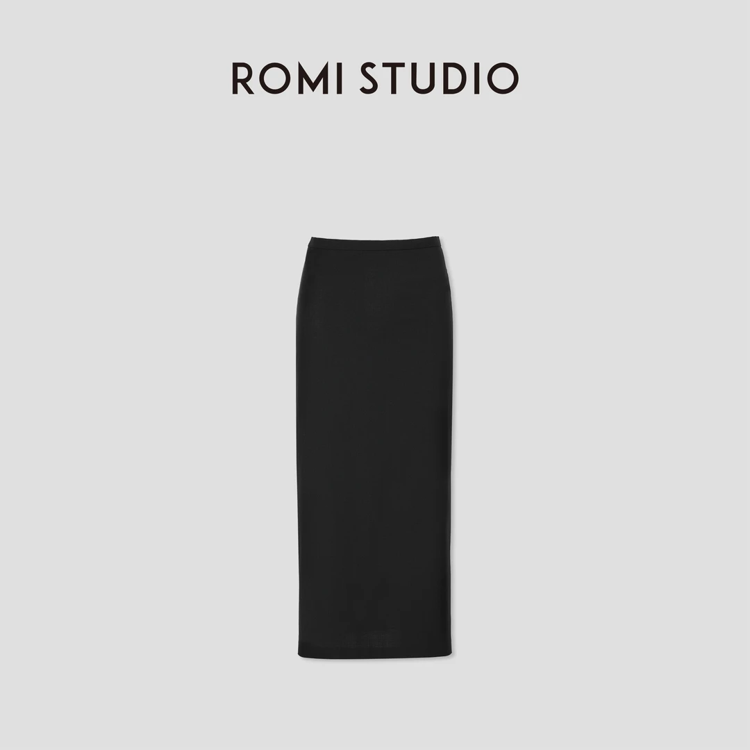 ROMI STUDIO“气质优雅”可机洗绵羊毛混纺后开叉长半裙RW24WXD1283