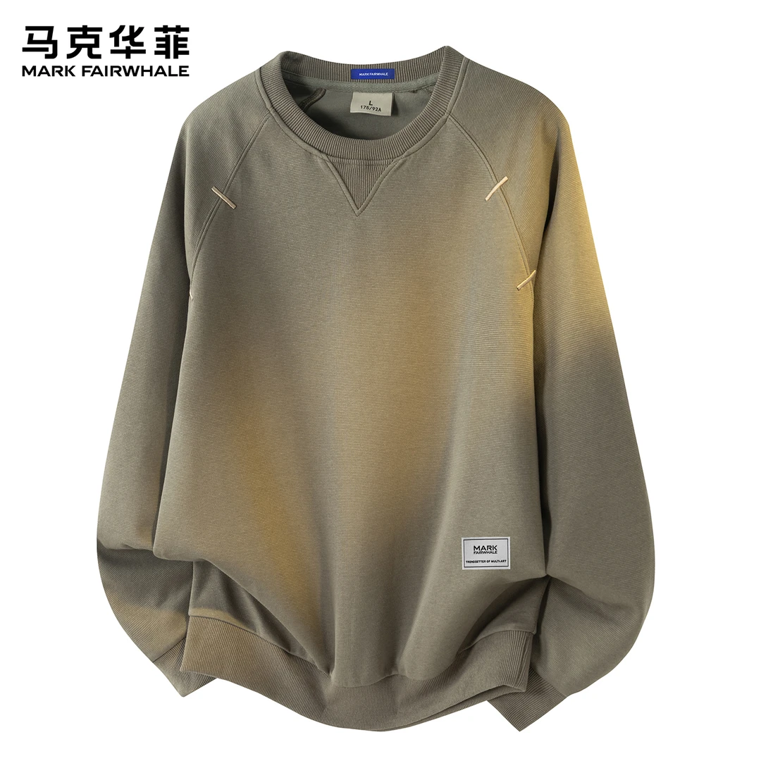 马克华菲重磅拼接圆领卫衣秋冬季新款加绒加厚保暖休闲长袖外套男