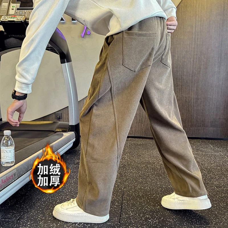 条绒裤子男士休闲裤加绒加厚男裤宽松直筒2025秋冬季男款弯刀长裤
