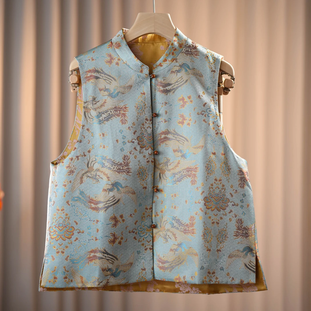 风絮-250006新中式宋锦桑蚕丝中国风复古时尚国风气质马甲女装