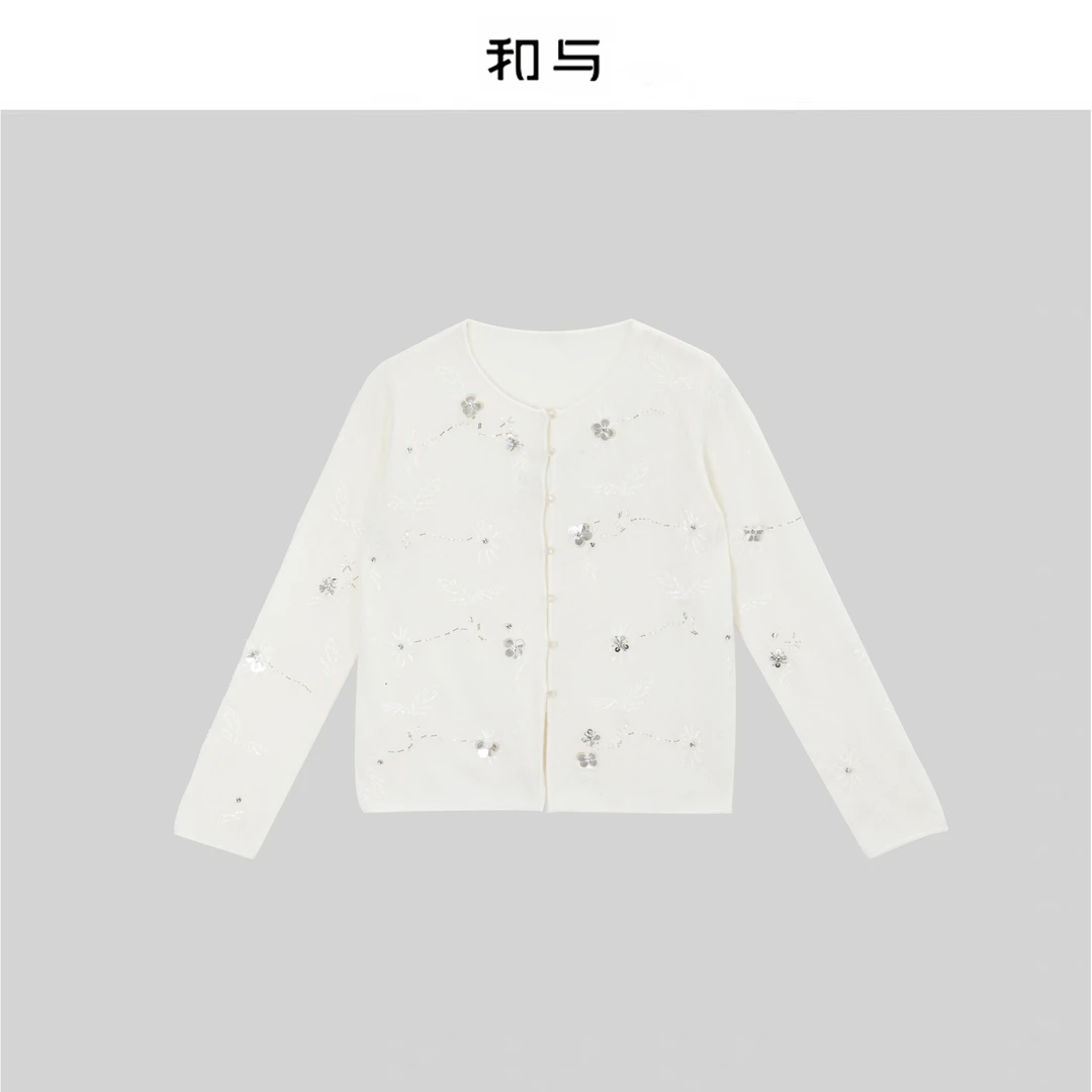 和与｜【重工刺绣】花朵蝴蝶珠片羊毛针织衫H53MII10065