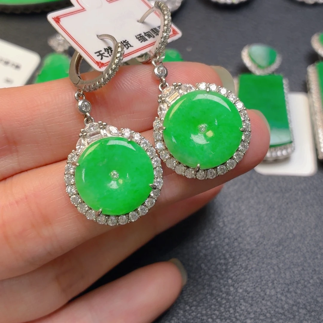 翡翠银S925镶嵌吊坠(不含链)耳坠