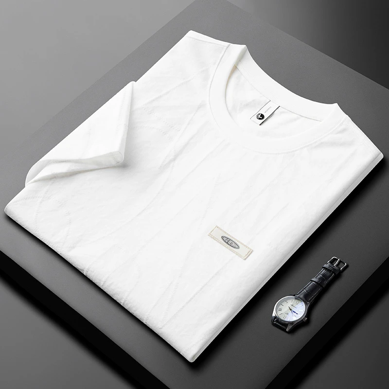 轻奢高级感小标提花T恤男士短袖夏季薄款圆领时尚潮流半袖上衣潮