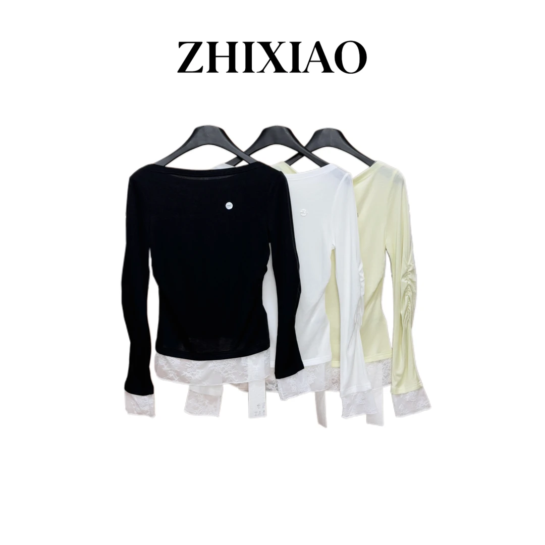 【ZHIXIAO】春季新款：拼接蕾丝长袖上衣81955