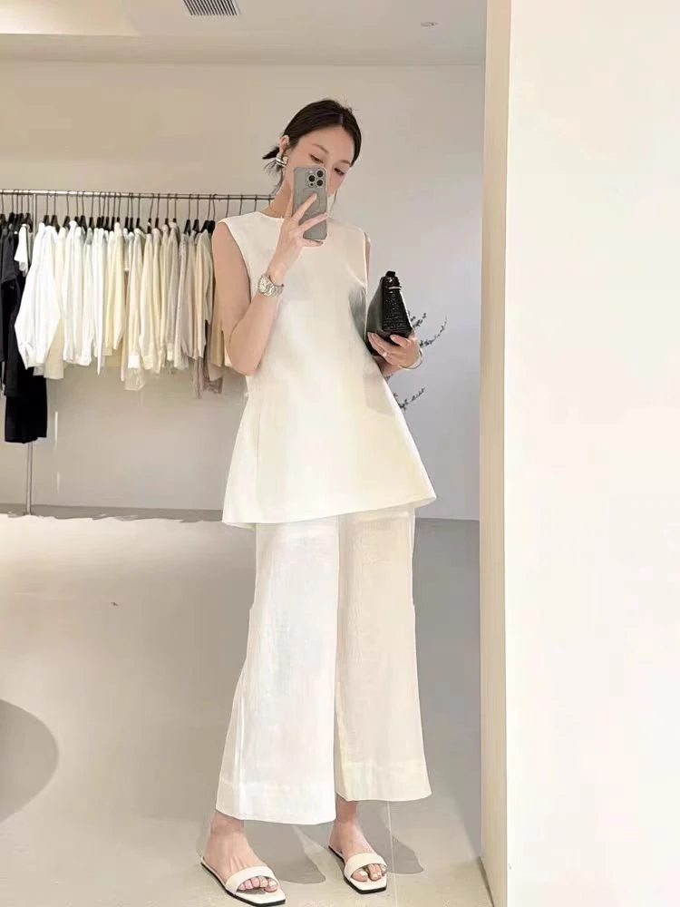 【琴公子推荐】100%雨露亚麻套装上衣+裤子两件套