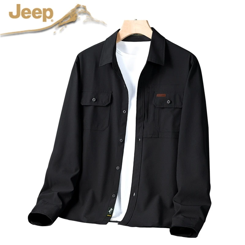 大码宽松长袖春秋尖领潮流上衣男士单排扣休闲男装薄款长袖衬衣