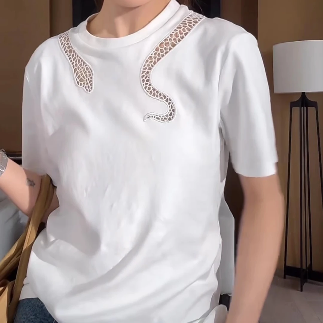 2025蛇年限定款蕾丝短袖洋气衣服女夏季爆款时髦潮流显瘦纯棉上衣