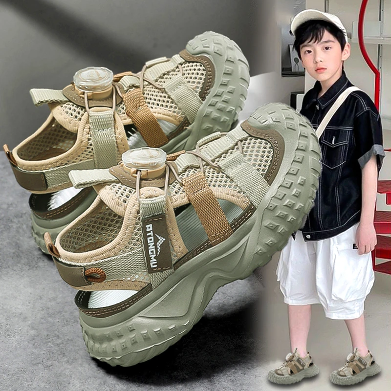 ABC儿童凉鞋男童夏款镂空透气单网鞋中大童夏季溯溪涉水鞋子防滑