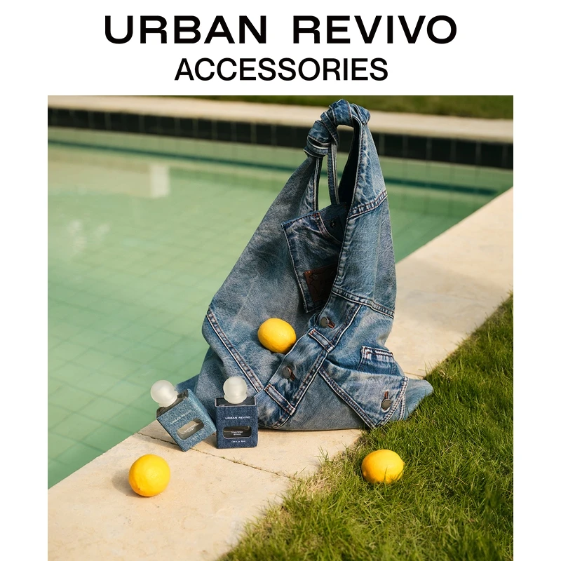 URBAN REVIVO2025夏季新款女士大容量牛仔托特单肩包UAYB50083