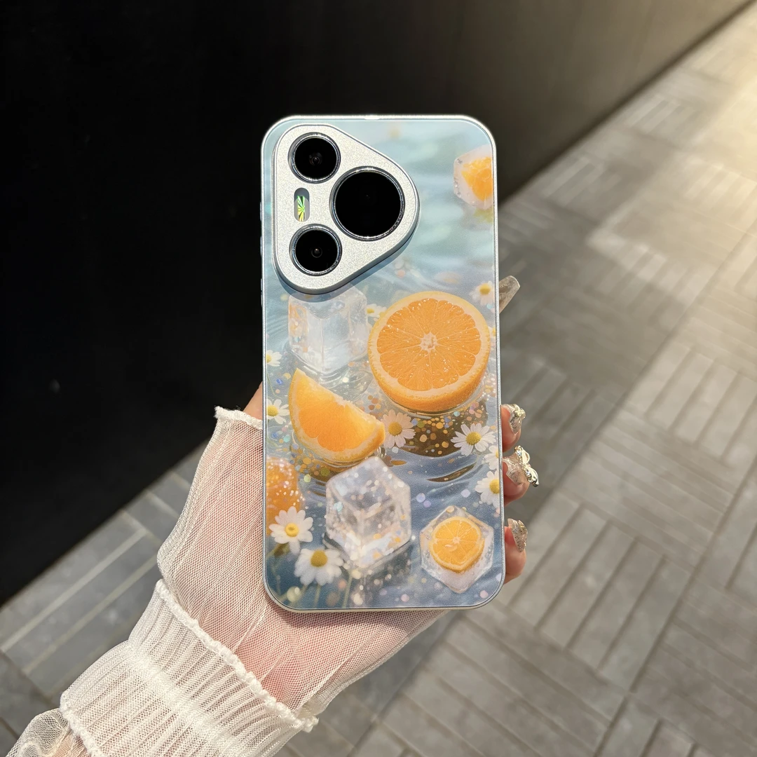 苹果/华为/oppo/vivo/小米 冰镇橙子适用pura70肤感玻璃手机壳