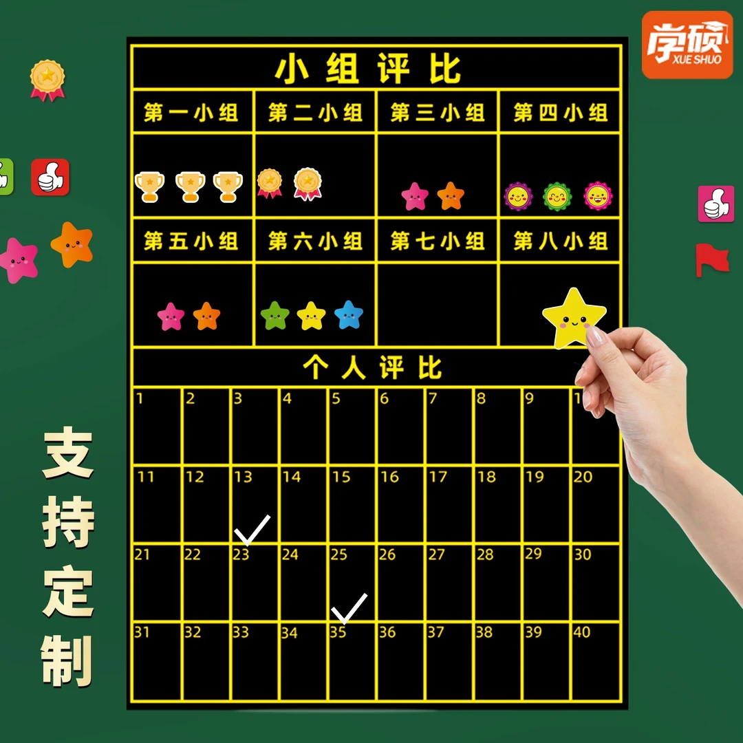 幼儿园小学生彩色小组评比积分表挂图课堂分组管理磁性黑板贴教具