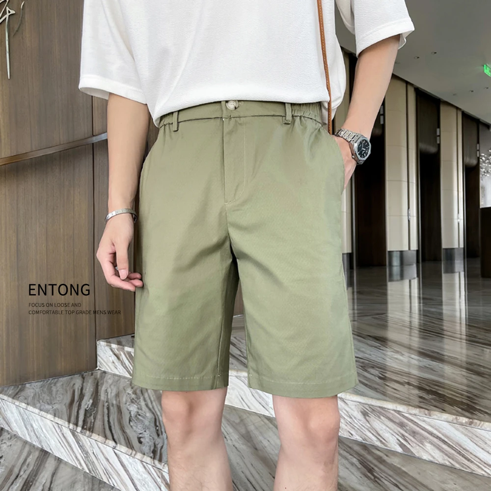 Entong夏季潮流休闲直筒短裤男士时尚百搭松紧腰五分裤薄款中裤潮