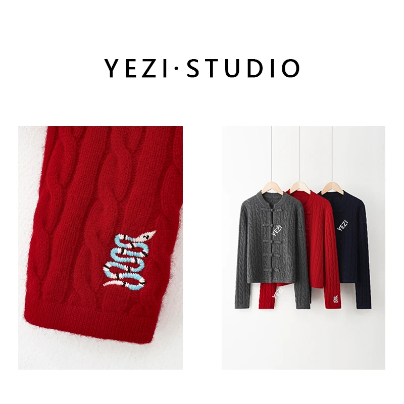 2025年【蛇年限定】羊毛女士新款过年衣服红色上衣中式盘扣针织开衫