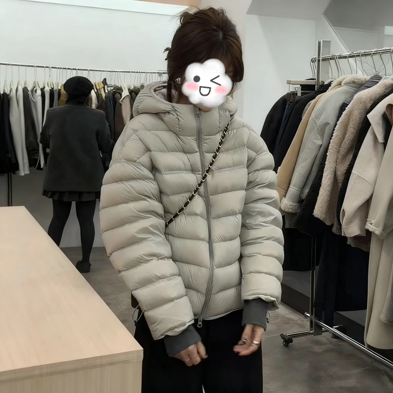 2025时尚百搭韩系泡芙排骨连帽服女外套冬季宽松保暖手塞衣