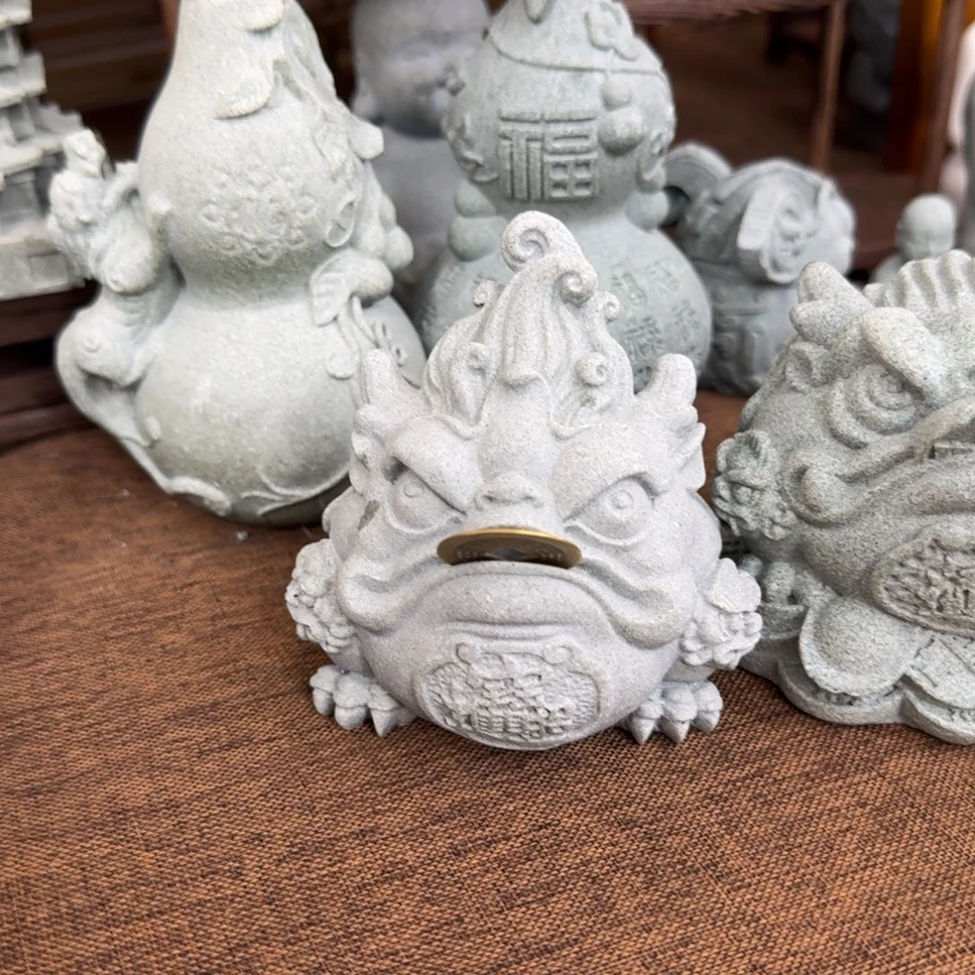 石材青砂石嘴含金钱铜钱金蟾